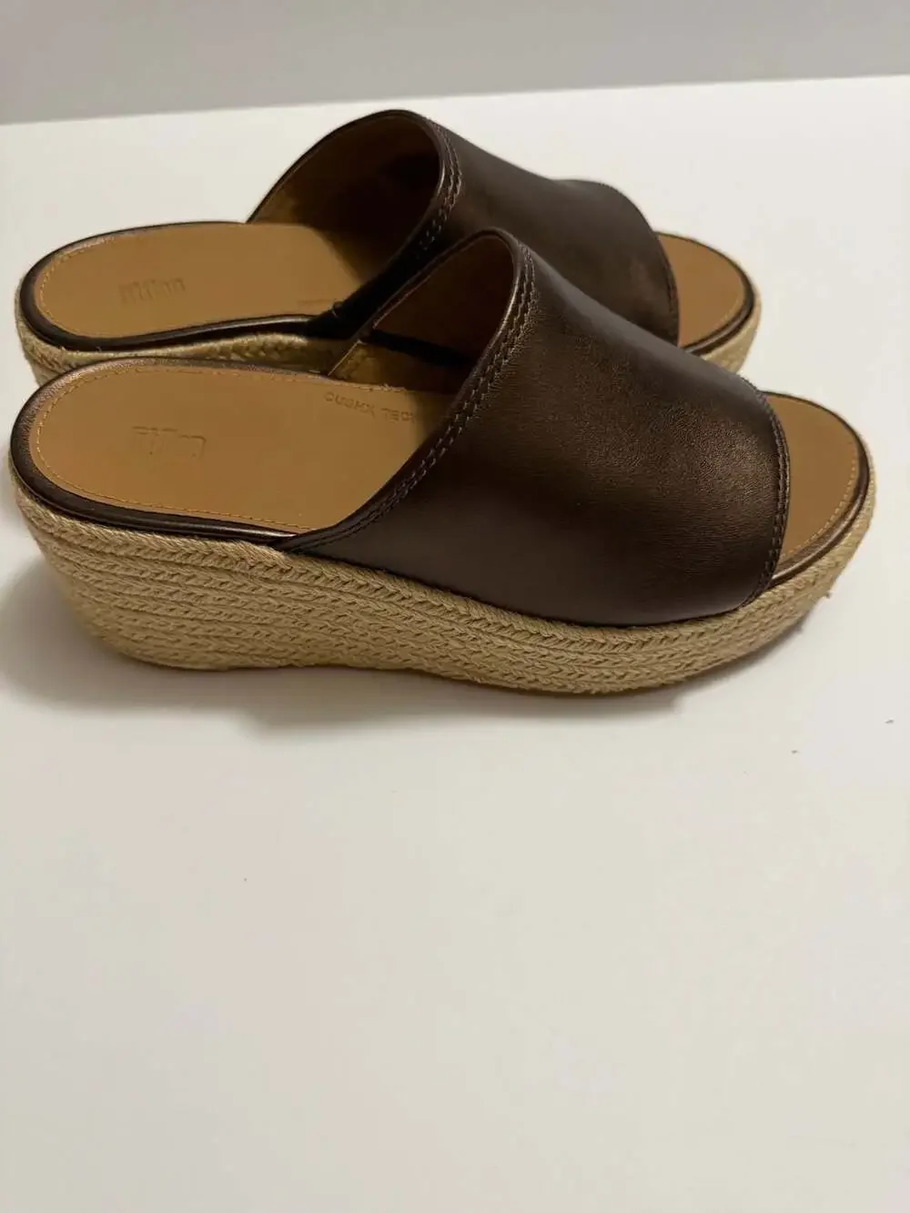 FitFlop Platfforms Espadrille Leather Wedge Slides Size 08 Metallic Chocolate